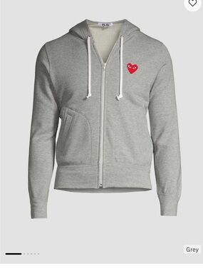 Comme des Garçons PLAY Grey Zip-Up Hoodie with Red Heart Patch